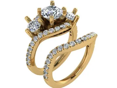 3 Stone Ring With Band 2505 3D print model