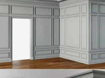 Wall Molding 3 Boiserie Classic Panels Low-poly 3D model