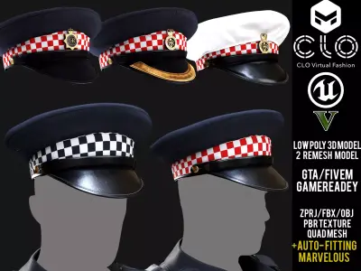 Police Flat Cap 3D Model for GTA  FIVEM UE  and Accessories Low-poly 3D model