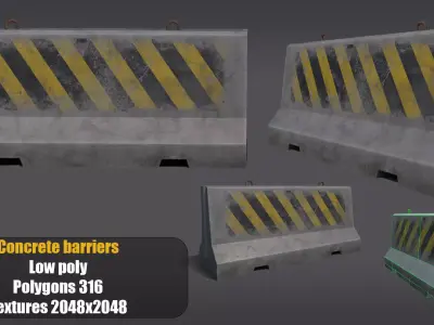 Concrete barriers - PBR Game Ready model Low-poly 3D model