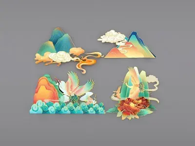 Chinese style decorative patterns Low-poly 3D model