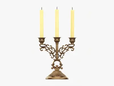 Candlestick with candles antique 02 3D model