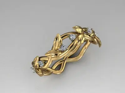 Branch Leaf Diamond Ring 3D print model
