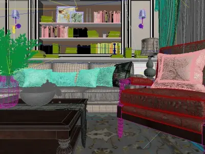 Modern American Style Living Room Design 3D model