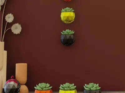 stl and obj-Icosphere shaped wall and desk planters 3D print model