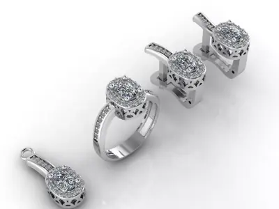 Mini Set Ring Pendant Earrings STL 3DM Womens Jewelry 3D print model