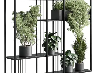 Standing metal shelf with a set of plants metal boxes 325 Low-poly 3D model