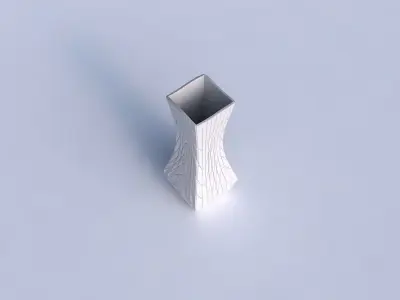 Vase larger opening rectangle with wavy grid plates 3D print model