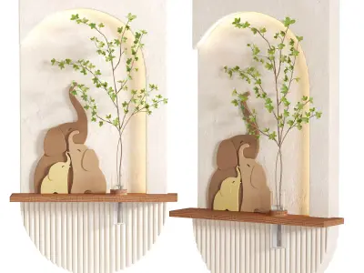 Arch Wall Decor Branch Elephant Family Sculpture Low-poly 3D model