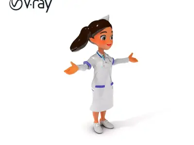 Friendly Cartoon Nurse Character D Model  Fully Low-poly 3D model