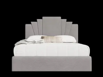 Dark Beige Frame White Cushions Mattress Simple Bed Low-poly 3D model
