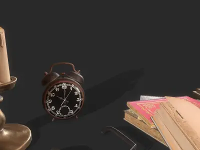 Old Desk Decorative Set Low-poly 3D model