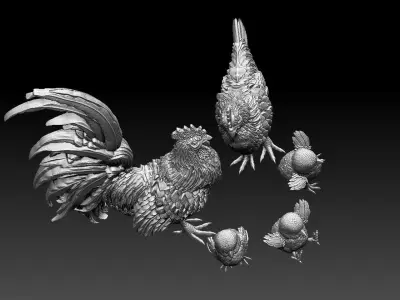 hen cock chick 3D print model