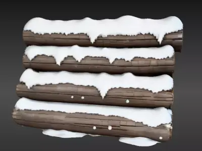 Snowy Wooden Log Pile 3D Model Winter Game Ready Snow Scene  Low-poly 3D model