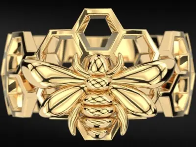 DiamondX Italian 18k Gold Over Sterling Bee  Ring for Female 3D model