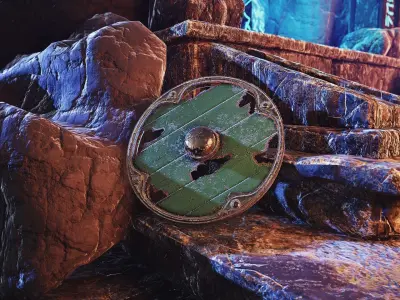 Round destroyed shield  PBR Game ready Low-poly 3D model