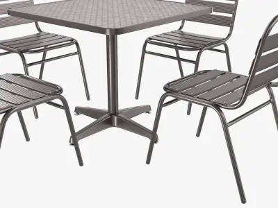 Square Metal Dining Table with Chairs 3D model