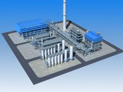 Refinery power plant Low-poly 3D model