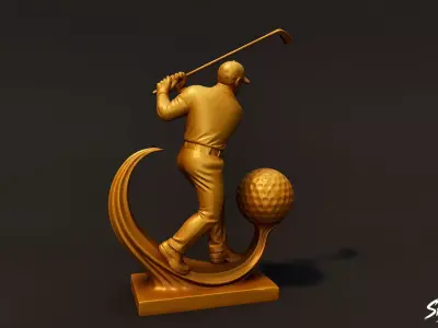 Golden Golf Statue Low-poly 3D model