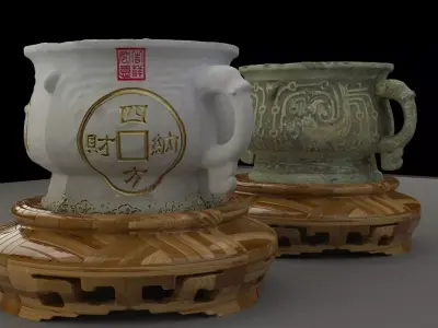 chinese display stand with pot 3D model