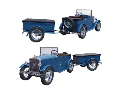 Children retro pedal car blue 3D model