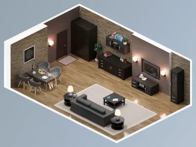 Interior Realistic Low-poly 3D model