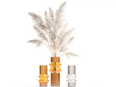 Lush bouquet of dry pampas branches in a vase 317 3D model