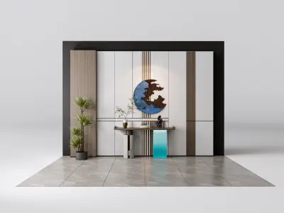 Sideboard with wall panel and flooring 14 3D model