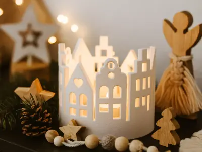 Christmas Village Candle Holder  Cozy Christmas Houses 3D print model