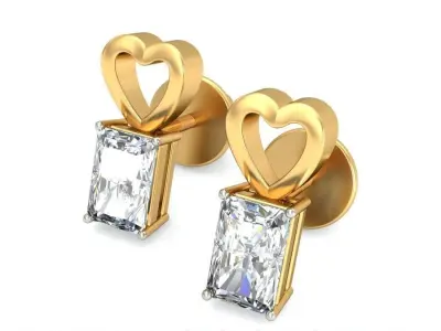 Solitaire Emerald Diamond Earrings 3Dm STL OBJ Render Details 3D print model