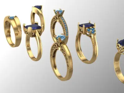 7 women gold rings 3D print model