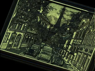 Paris Panno with Classic Cars STL File for CNC Relief engraving 3D model