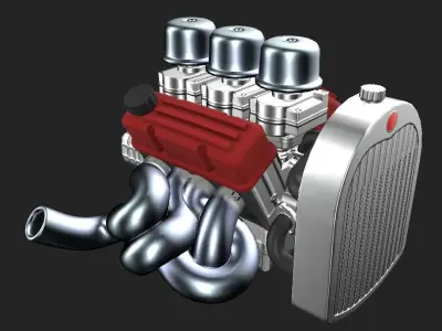 V8 Flathead inspired engine Low-poly 3D model