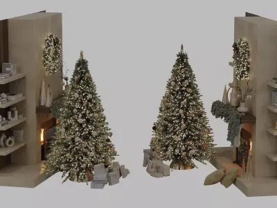 Christmas tree with fireplace Low-poly 3D model
