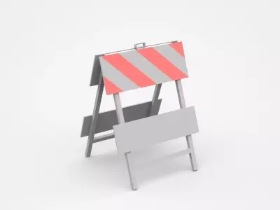 Double Two-Sided Warning Stand Barrier With Red White Strips 3D model