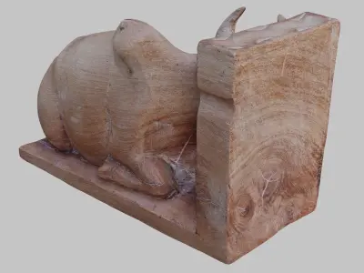 Wooden figurine zebu bookstopper Low-poly 3D model