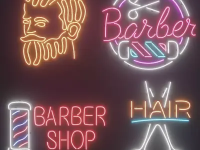 Neon Set 3 barber shop sign 3D model