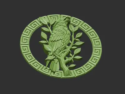 raven bird in circular frame 3D print model
