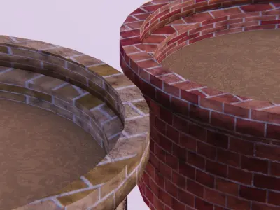 Red and Beige Brick Planters and Half Walls Low-poly 3D model
