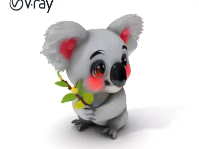 Cute Koala Holding Branch D Model Pack Low-poly 3D model