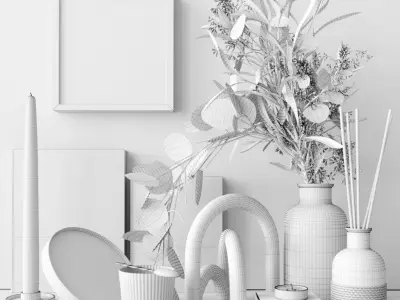 Decorative set with eucalyptus 3D model