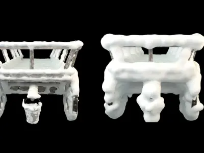 Wooden cart covered with snow 01 3D model