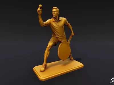 Golden Table Tennis Statue Low-poly 3D model