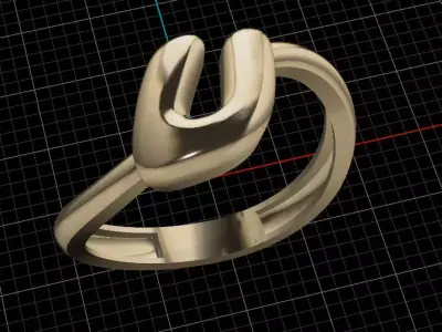 U alphabet bypass shell hallow ring 3D print model