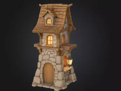 Stylized Medieval House Low-poly 3D model