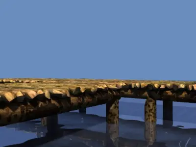 Rustic wooden pier Low-poly 3D model