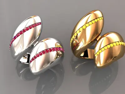 Ring 5 two gold and diamond rings 3D print model