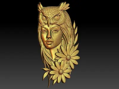 1 owl and girl CNC Relief Model 3D print model
