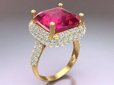 Gemstone rings - Square stone ring - Diamond rings -  N299 3D print model