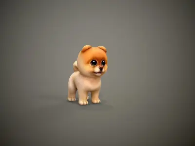 Spitz cartoon dog with big eyes Low-poly 3D model